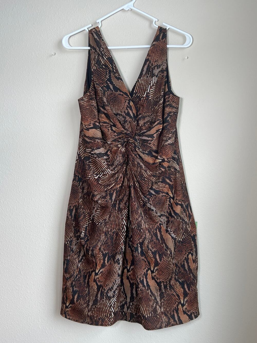 Ellen Tracy Twist-Front Snake Print Dress - Chic Animal Print Sheath, Size 12